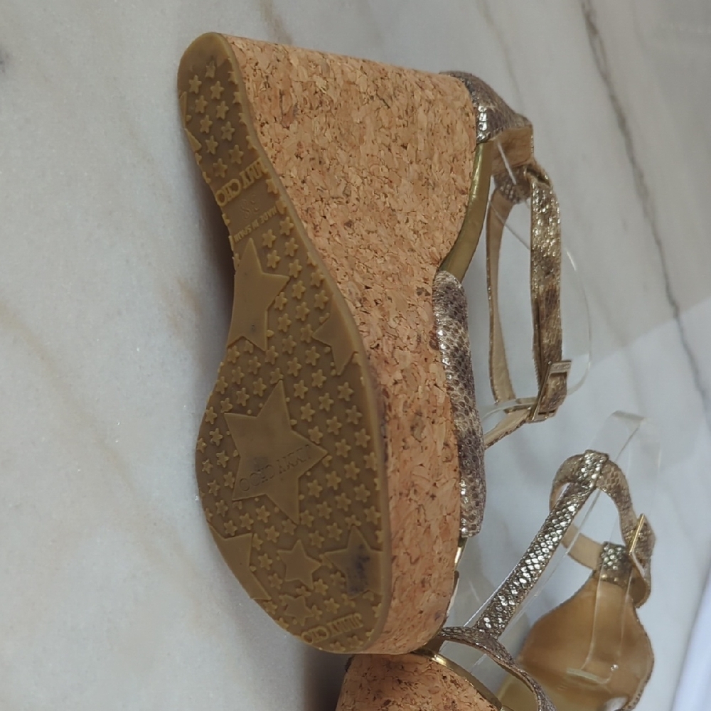 Jimmy Choo Metallic Leather T-Strap Sandals Size 8 - Picture 8 of 14